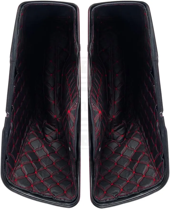 Moto Onfire Harley 4.5" Stretched Bags Fit for Harley Touring 2014 , Vivid/Glossy Black, Red Liners, Rear Fender Extension