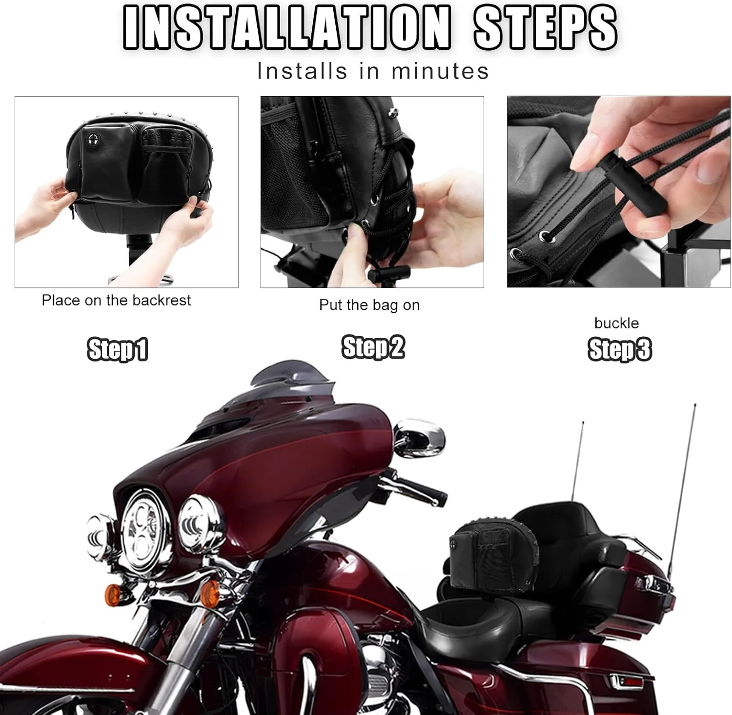 Motorcycle Backrest Bag, Sissy Bar Bags, Driver Backrest Tour Pack Organizer Kit, Rider Back Rest Seat Pocket Compatible with Harley Touring Street Glide CVO Road Glide Limited Tri Glide Softail Dyna