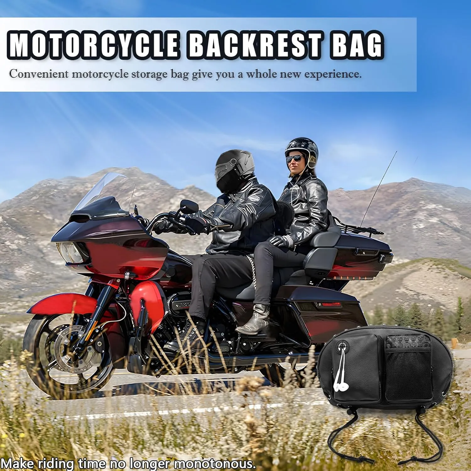 Motorcycle Backrest Bag, Sissy Bar Bags, Driver Backrest Tour Pack Organizer Kit, Rider Back Rest Seat Pocket Compatible with Harley Touring Street Glide CVO Road Glide Limited Tri Glide Softail Dyna