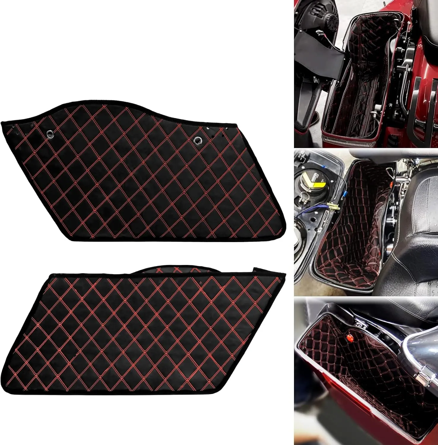 Motorcycle Drop-in Saddlebag Carpet Liners Fits for Harley Touring Models Road King Road Glide Road King Electra Street Ultra Glide Classic 1993-2013 (Red Thread)