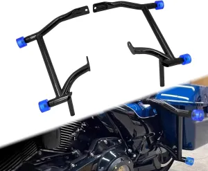 Motorcycle Saddle Bag Guards Crash Bars Fit for Harley Touring Electra Glide FLHT Street Glide FLHX Road Glide FLTRX Road King FLHR 2009-UP (Decorative Wheel Blue)