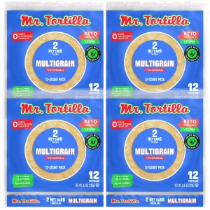 Mr. Tortilla Low Carb Keto Soft Taco Shells, Vegan, Quesadillas, Burritos, Heathy Bread Alternative, 2 Net Carbs, Delicious Small Batch Kosher Wraps - (Multigrain, 48 Count)