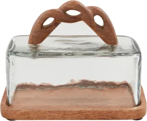 Mud Pie 3 x 6 1/2" Braided Handle Butter Cloche, Brown