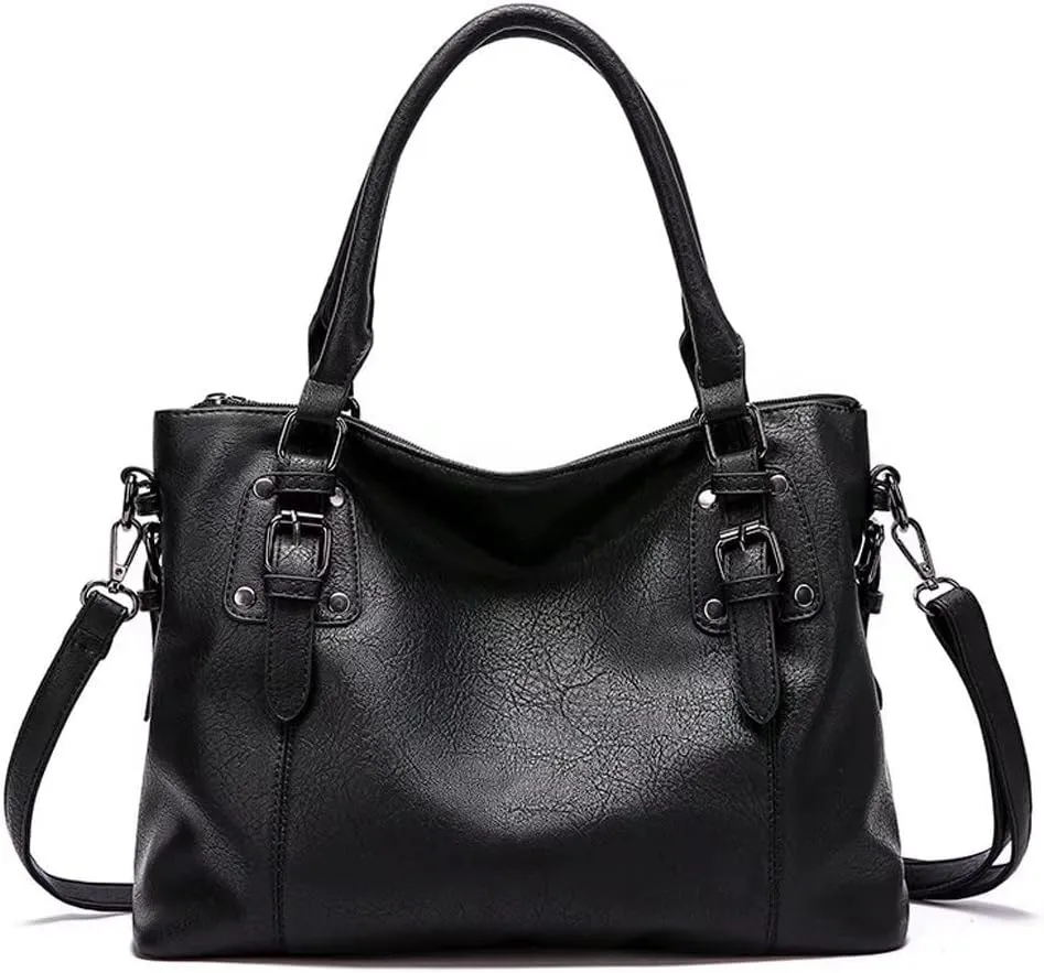 Mudono Tote Bag for Women Top Handle Handbag Large Capacity Shoulder Bag PU Leather Crossbody Bag Retro Satchel Purse