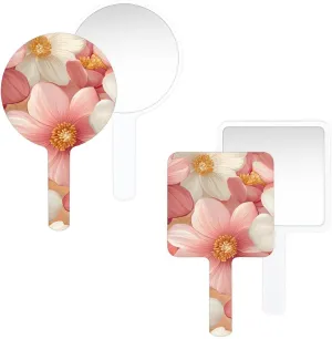 Multi Purpose Hand Mirror Spring Pinks Beige Flower with Distortion Free Reflection, 6.7 x 3.95 in, Small Cute Square Hand Mirror Modern Elegant Floral