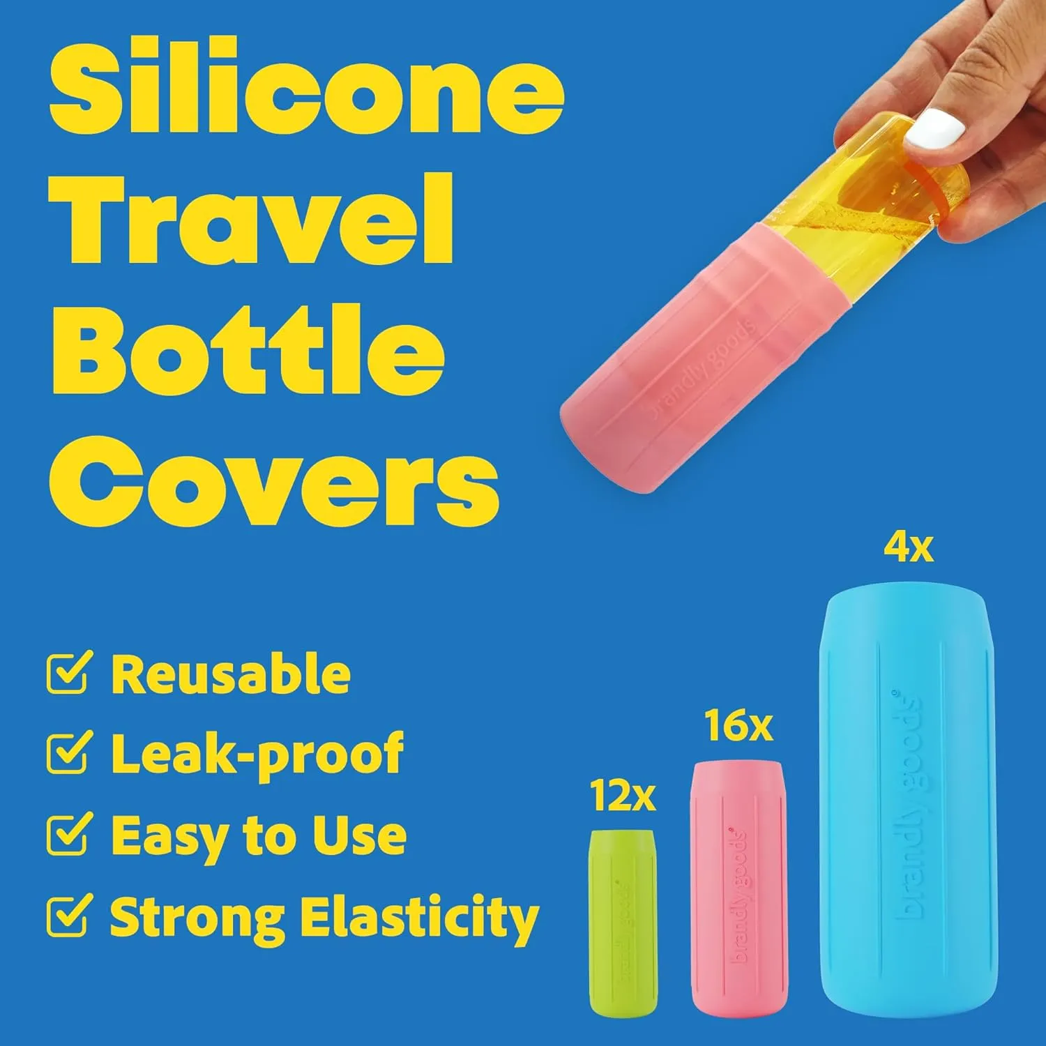 Multi-Size Silicone Bottle Covers for Traveling Essentials– Leak-Proof Stretchable Sleeves & Safety Clip Locks, Silicone Covers for Travel Toiletries