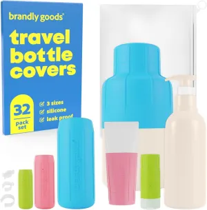 Multi-Size Silicone Bottle Covers for Traveling Essentials– Leak-Proof Stretchable Sleeves & Safety Clip Locks, Silicone Covers for Travel Toiletries
