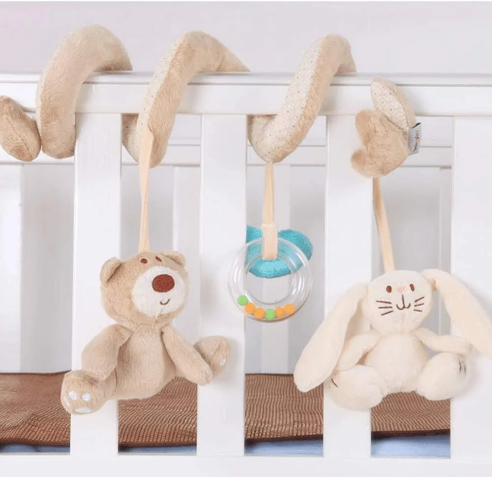 Musical Activity Spiral Car Seat Toys – Elegant Plush Toy for Cot Pram Crib Stroller with Hanging Rattles Soft Interactive Toy for Infants for Boys and Girls 1 Month  