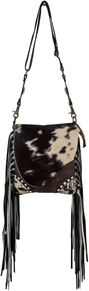 Myra Bag Corral Cowhide Purse - Western Purses for Women, Womens Purses with Hair-On Hide and Black and White Leather Fringe