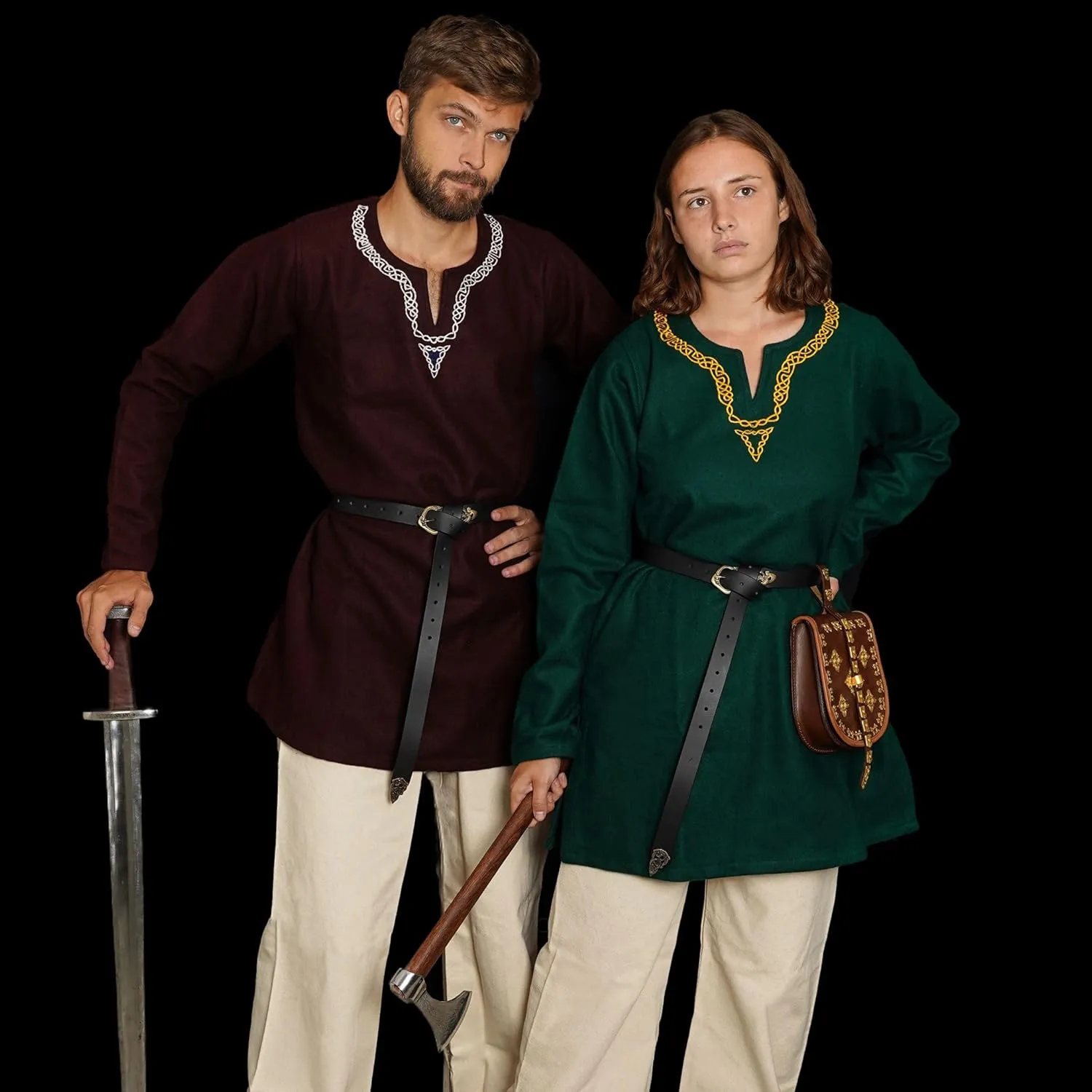 Mythrojan Embroidered Woolen Viking Tunic, Ideal for Vikings Warriors Rangers LARP SCA