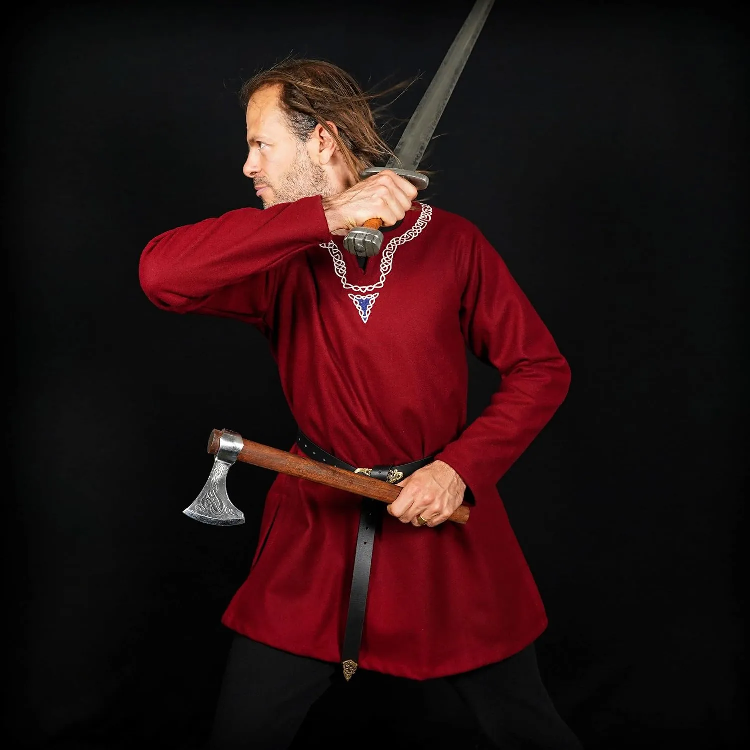 Mythrojan Embroidered Woolen Viking Tunic, Ideal for Vikings Warriors Rangers LARP SCA