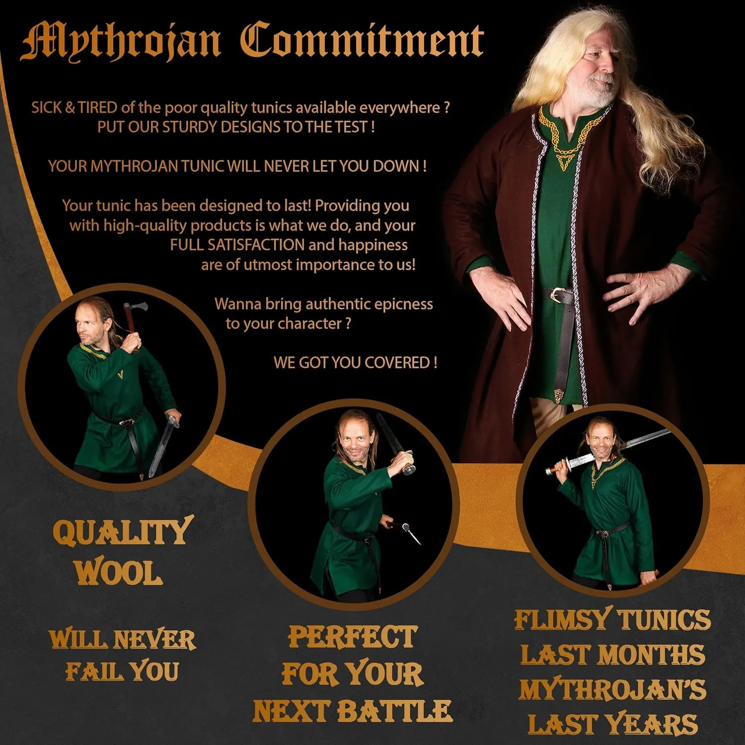 Mythrojan Embroidered Woolen Viking Tunic, Ideal for Vikings Warriors Rangers LARP SCA