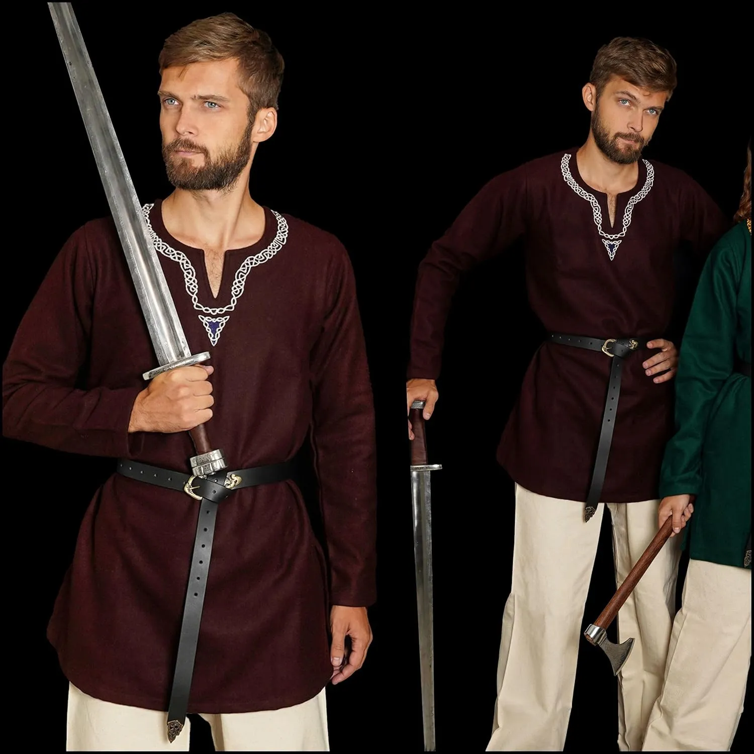 Mythrojan Embroidered Woolen Viking Tunic, Ideal for Vikings Warriors Rangers LARP SCA