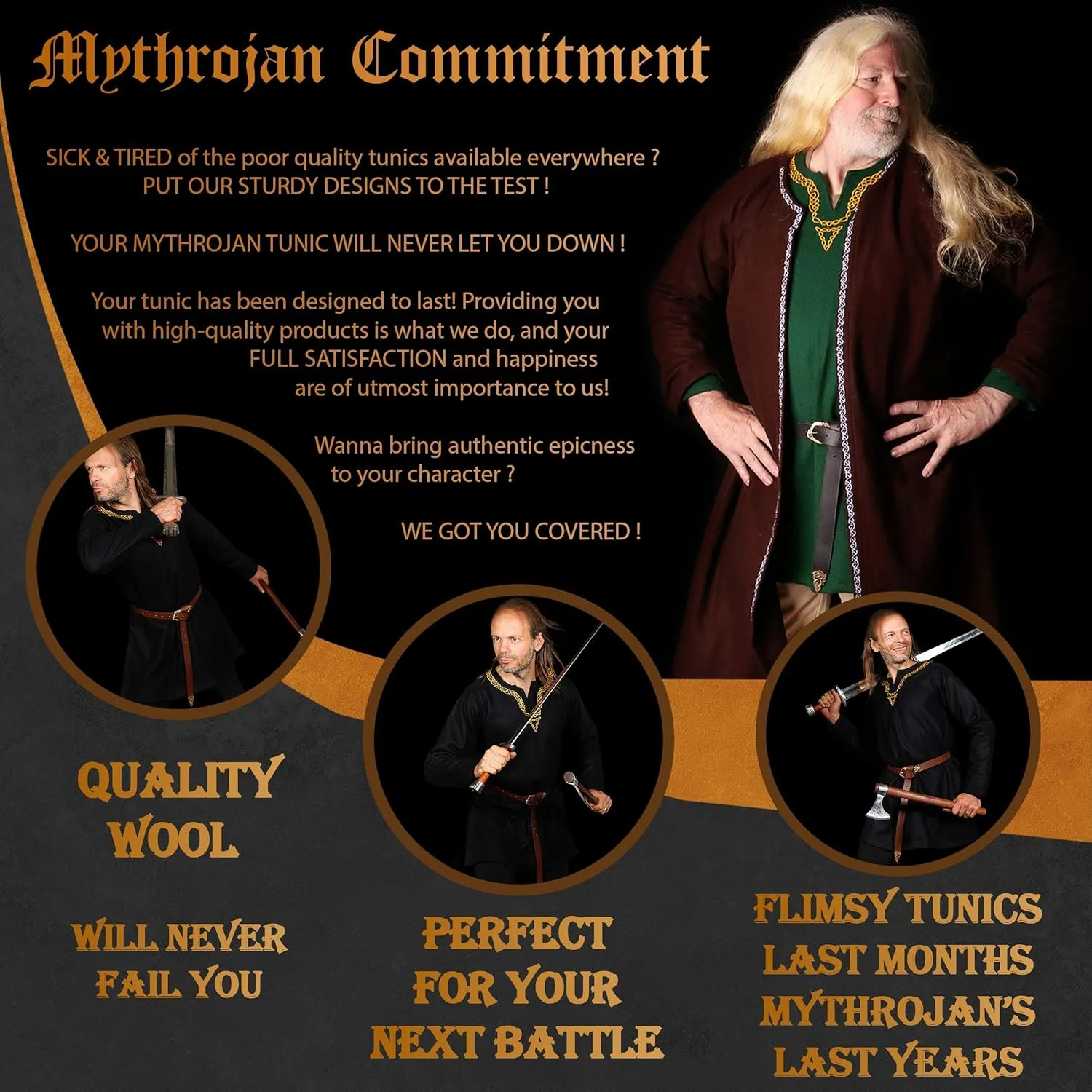Mythrojan Embroidered Woolen Viking Tunic, Ideal for Vikings Warriors Rangers LARP SCA