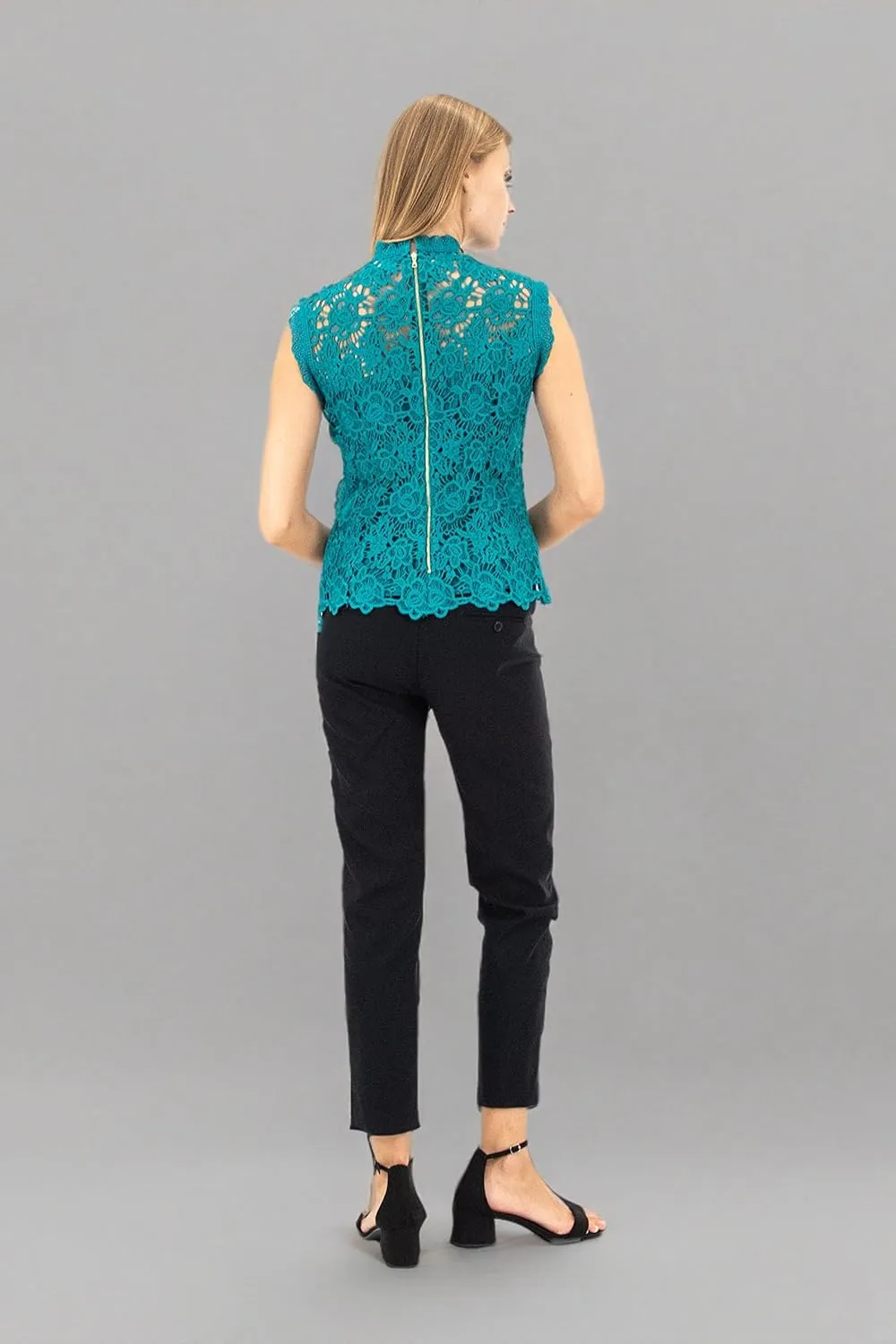 Nanette Nanette Lepore Women's Sleeveless Mockneck Embroidered Lace Top with Exposed Zipper