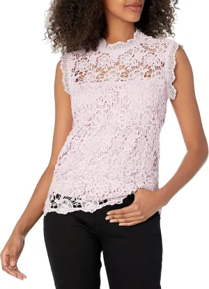 Nanette Nanette Lepore Women's Sleeveless Mockneck Embroidered Lace Top with Exposed Zipper