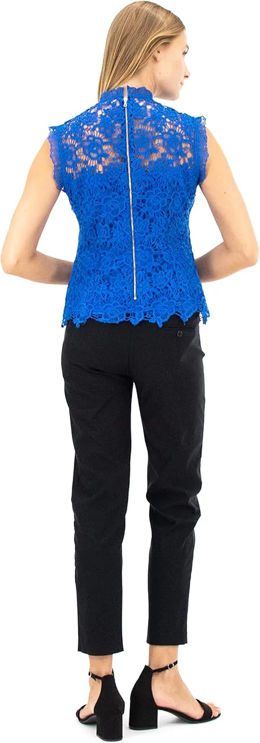 Nanette Nanette Lepore Women's Sleeveless Mockneck Embroidered Lace Top with Exposed Zipper