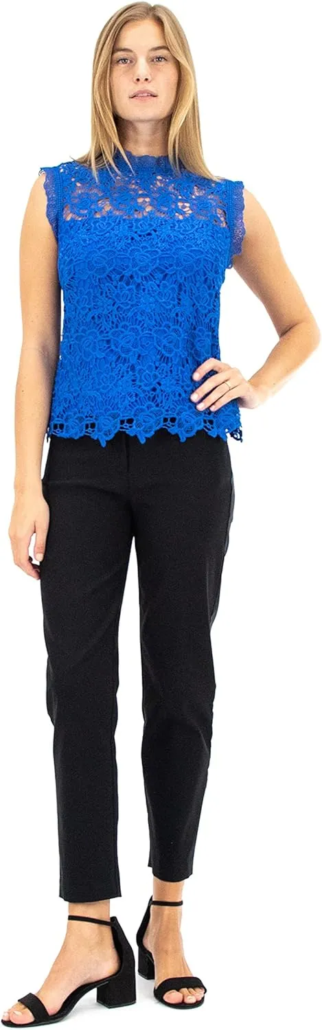 Nanette Nanette Lepore Women's Sleeveless Mockneck Embroidered Lace Top with Exposed Zipper