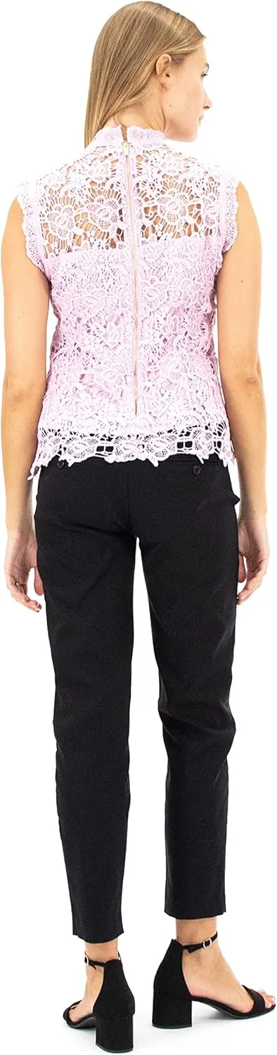 Nanette Nanette Lepore Women's Sleeveless Mockneck Embroidered Lace Top with Exposed Zipper