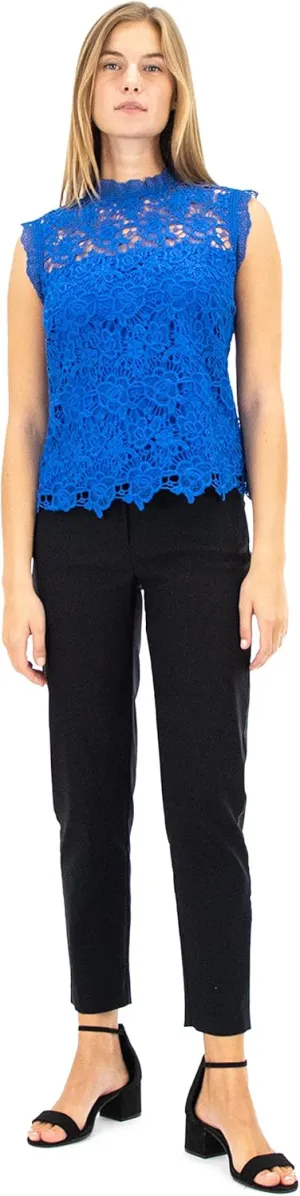 Nanette Nanette Lepore Women's Sleeveless Mockneck Embroidered Lace Top with Exposed Zipper