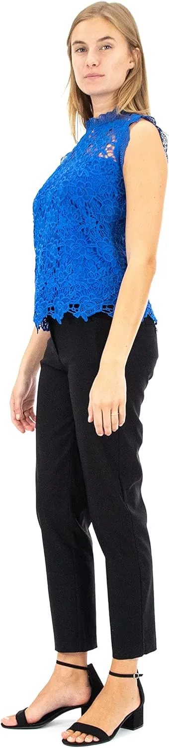 Nanette Nanette Lepore Women's Sleeveless Mockneck Embroidered Lace Top with Exposed Zipper