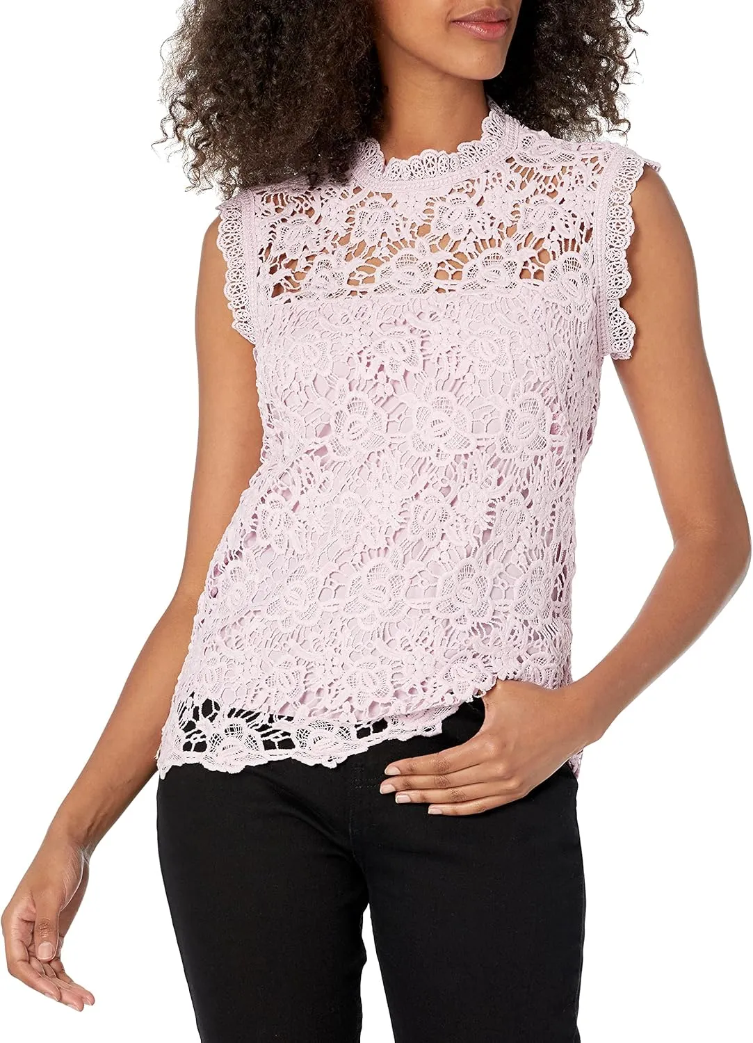 Nanette Nanette Lepore Women's Sleeveless Mockneck Embroidered Lace Top with Exposed Zipper