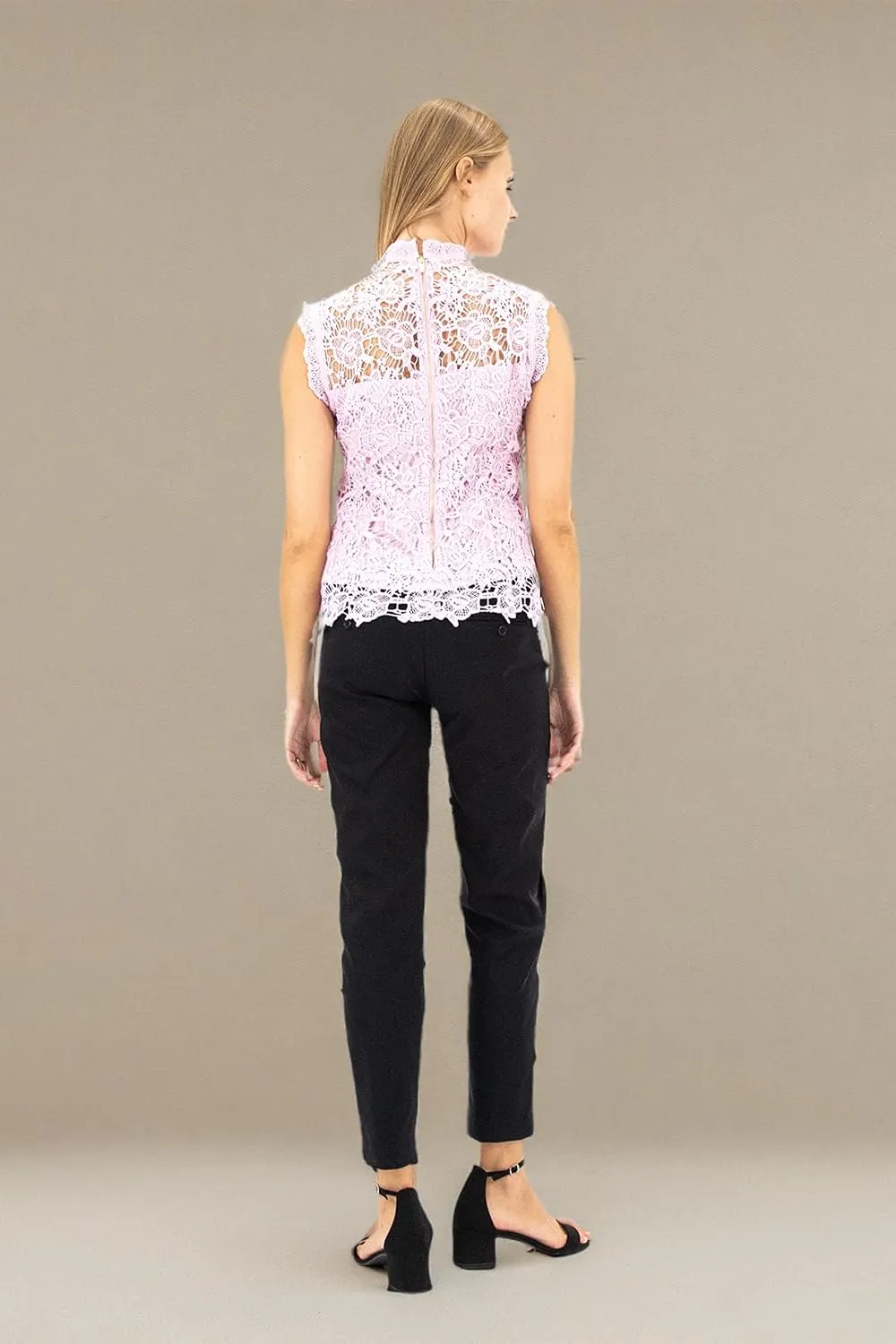 Nanette Nanette Lepore Women's Sleeveless Mockneck Embroidered Lace Top with Exposed Zipper