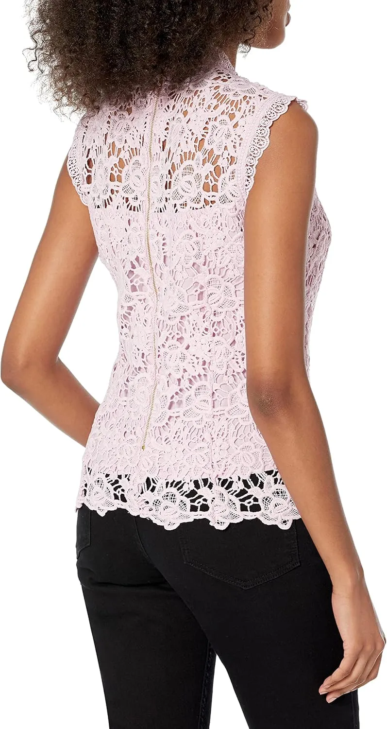 Nanette Nanette Lepore Women's Sleeveless Mockneck Embroidered Lace Top with Exposed Zipper