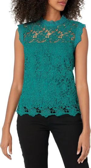 Nanette Nanette Lepore Women's Sleeveless Mockneck Embroidered Lace Top with Exposed Zipper