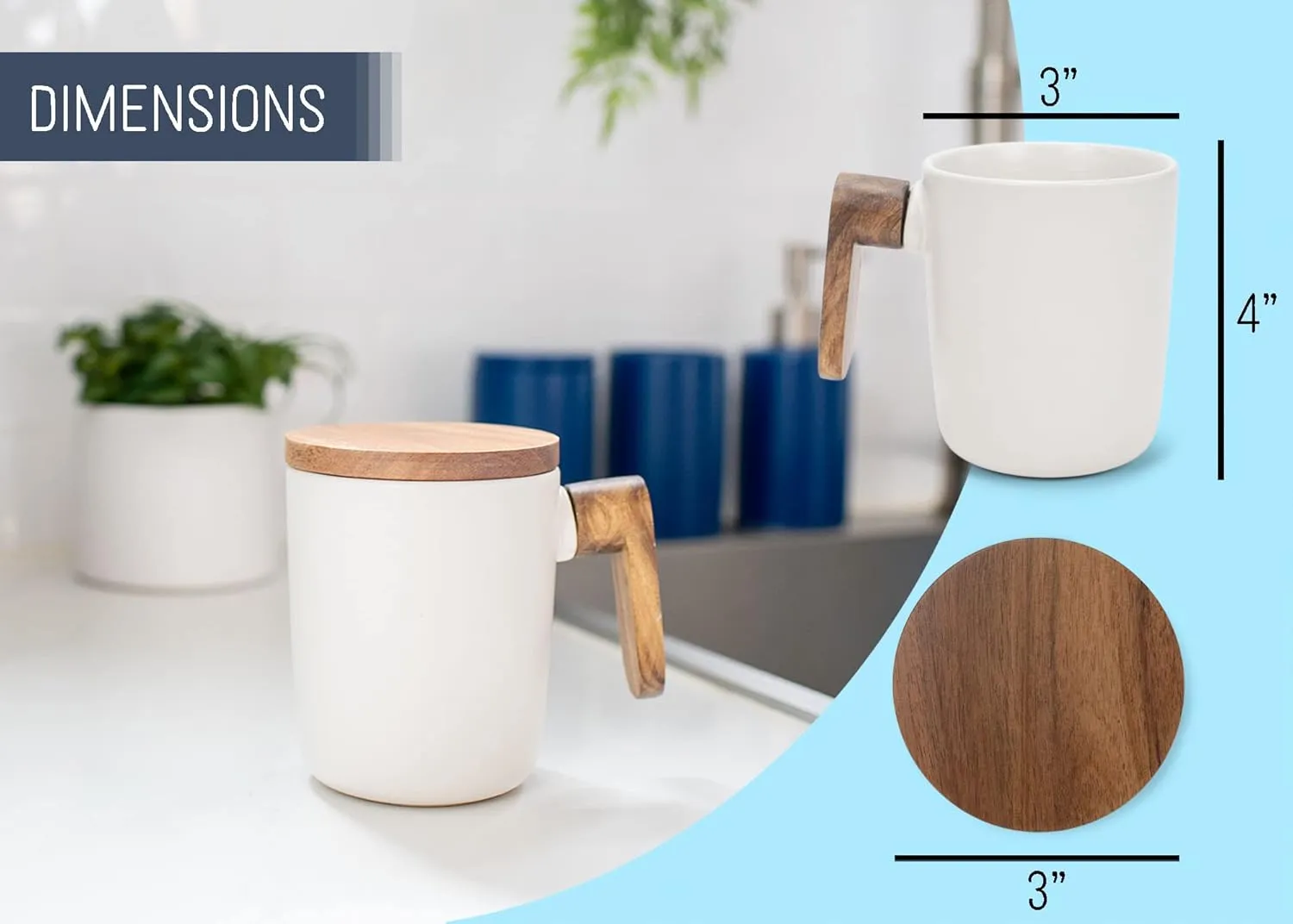 Nat & Jules Japanese Style Cream 12 ounce Stoneware Wood Handled Mug With Coaster Lid
