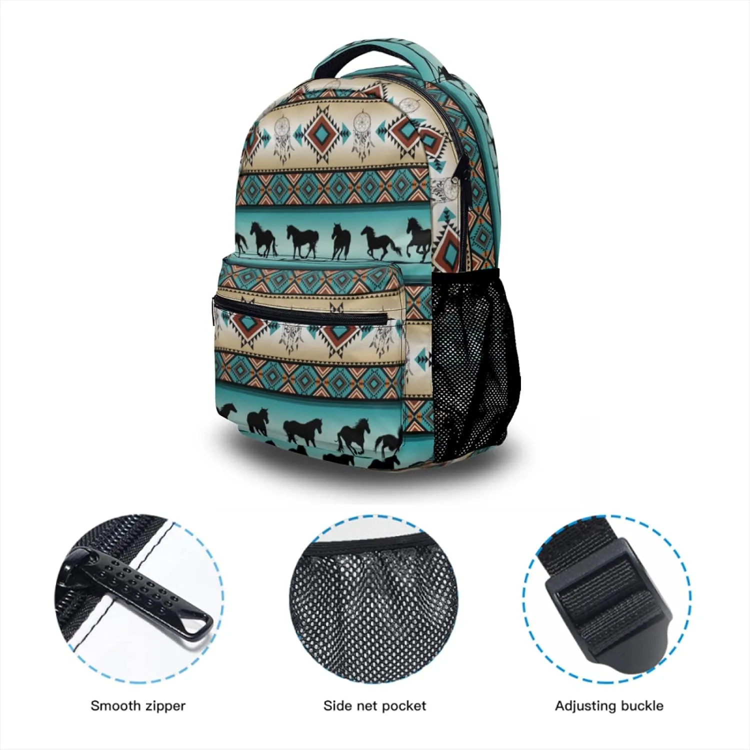 Navajo Horse Backpacks for Girls Boys Kids Aztec Backpack Tribal Print Bookbag Back to School Gifts Bag 2nd 3rd 4th 5th 6th Grade