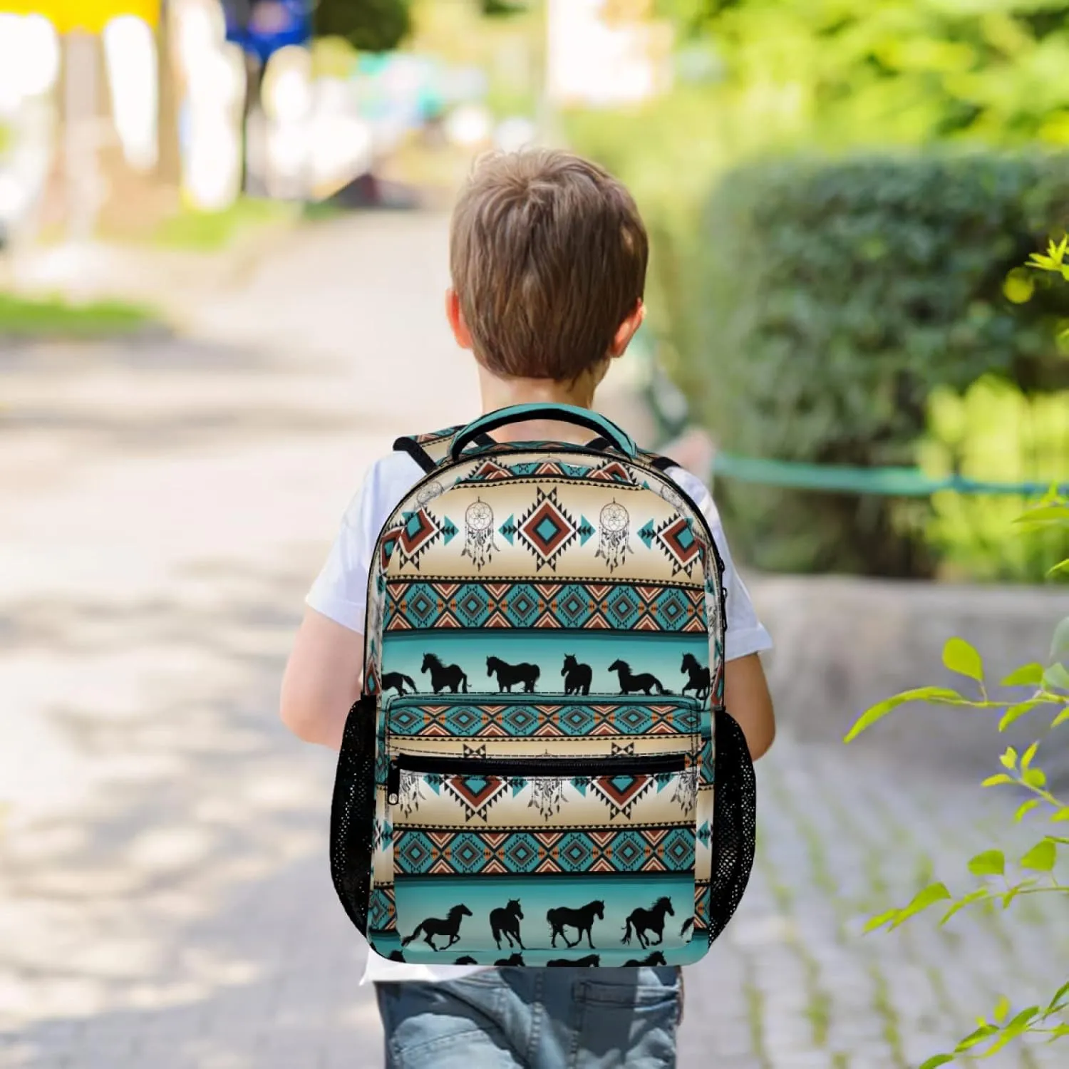 Navajo Horse Backpacks for Girls Boys Kids Aztec Backpack Tribal Print Bookbag Back to School Gifts Bag 2nd 3rd 4th 5th 6th Grade