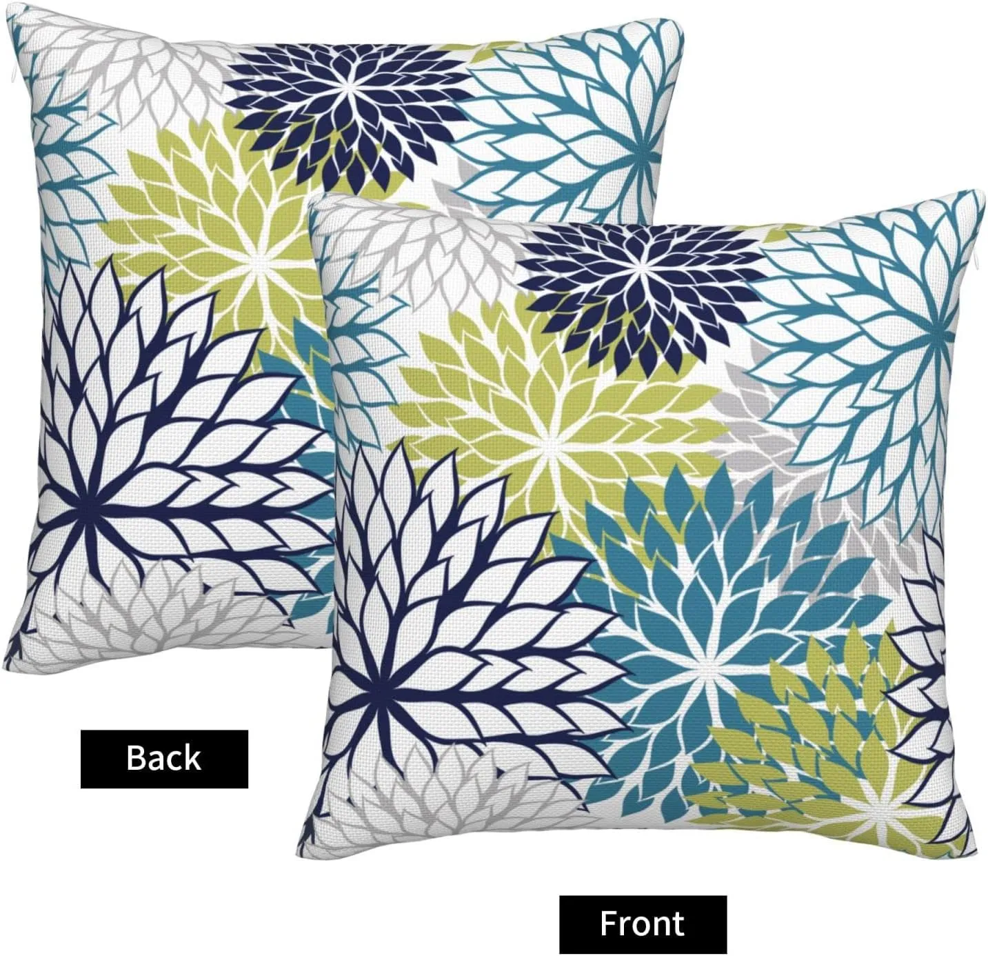 Navy Blue and Sage Green Gray Dahlia Throw Pillow Covers 18x18 Inch Spring Summer Outdoor Geometric Flower Decorative Pillows Cover Set of 2 Modern Pillowcase for Bed Couch Sofa Decor
