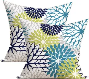 Navy Blue and Sage Green Gray Dahlia Throw Pillow Covers 18x18 Inch Spring Summer Outdoor Geometric Flower Decorative Pillows Cover Set of 2 Modern Pillowcase for Bed Couch Sofa Decor