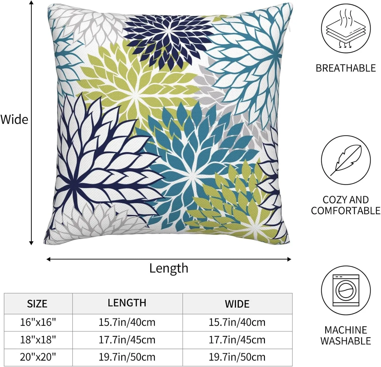 Navy Blue and Sage Green Gray Dahlia Throw Pillow Covers 18x18 Inch Spring Summer Outdoor Geometric Flower Decorative Pillows Cover Set of 2 Modern Pillowcase for Bed Couch Sofa Decor