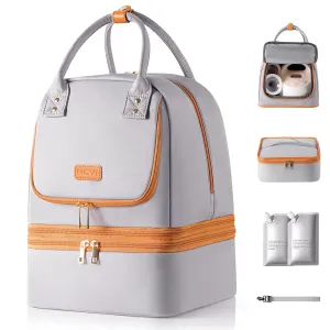 NCVI Breast Pump Bag with Ice Pack – Double Layer Removable Pump Bag for Medela & Spectra S1/S2, Insulated Breast Milk Cooler Bag for Working Moms, Travel, Office, Grey