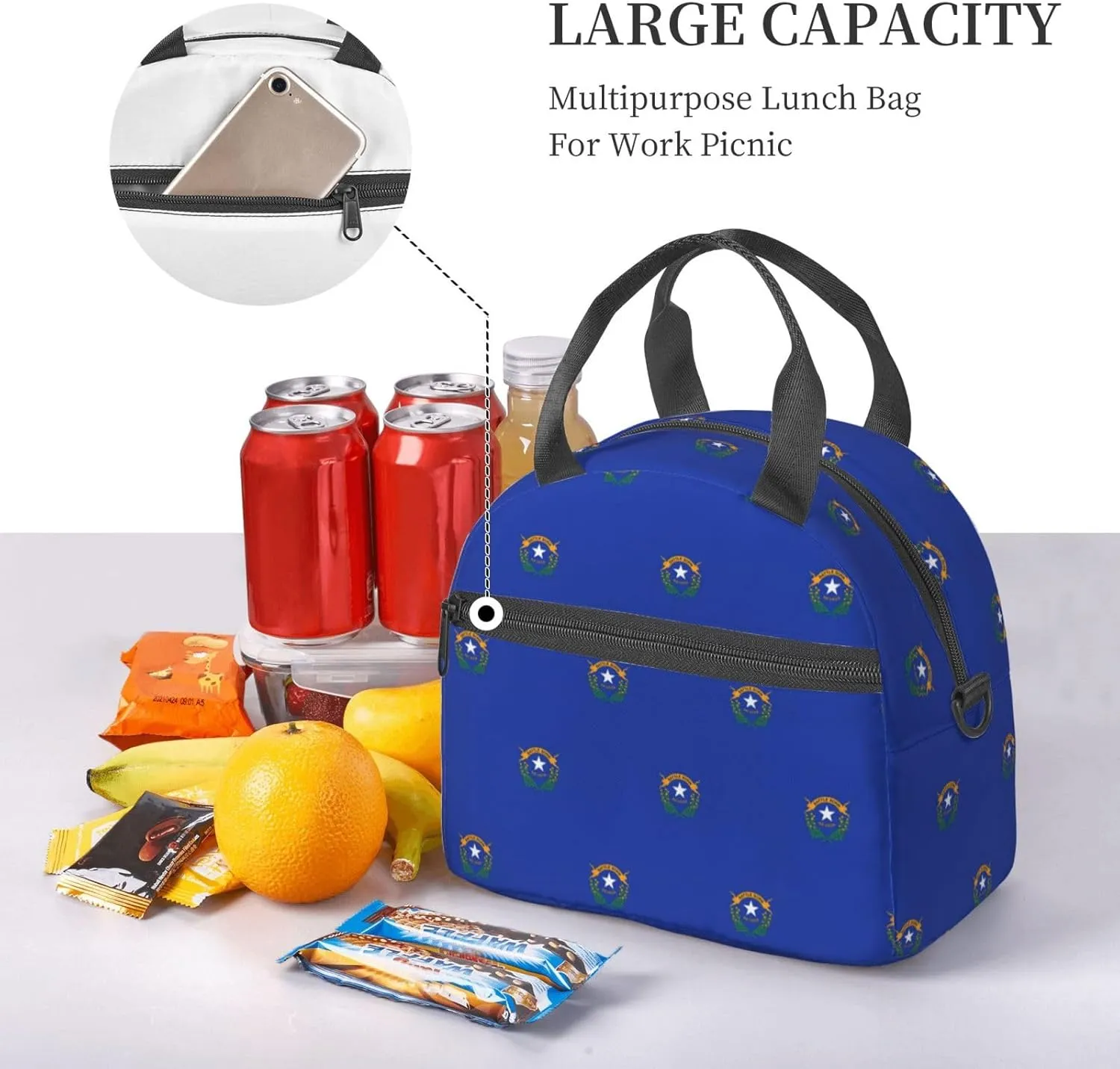 Nevada State Flag Insulated Lunch Bag Lunch Box For Women Men Reusable Tote For Office Gym Outings