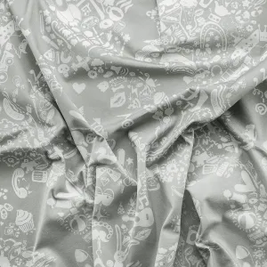 New World Damask Printed fabric- White & Grey