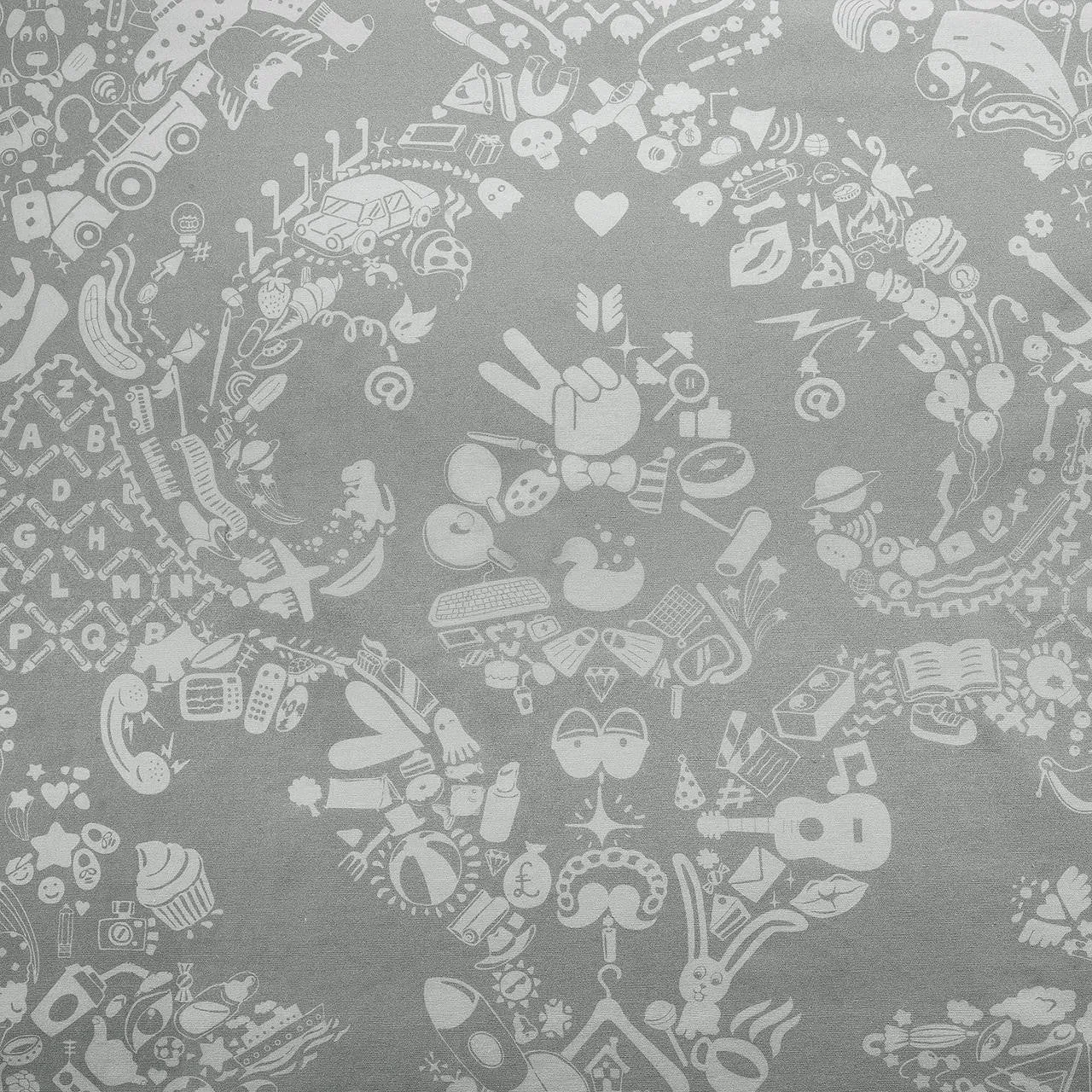 New World Damask Printed fabric- White & Grey