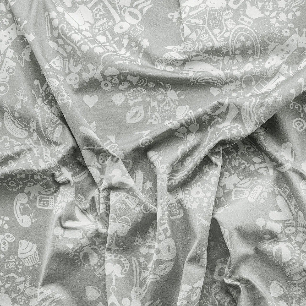 New World Damask Printed fabric- White & Grey