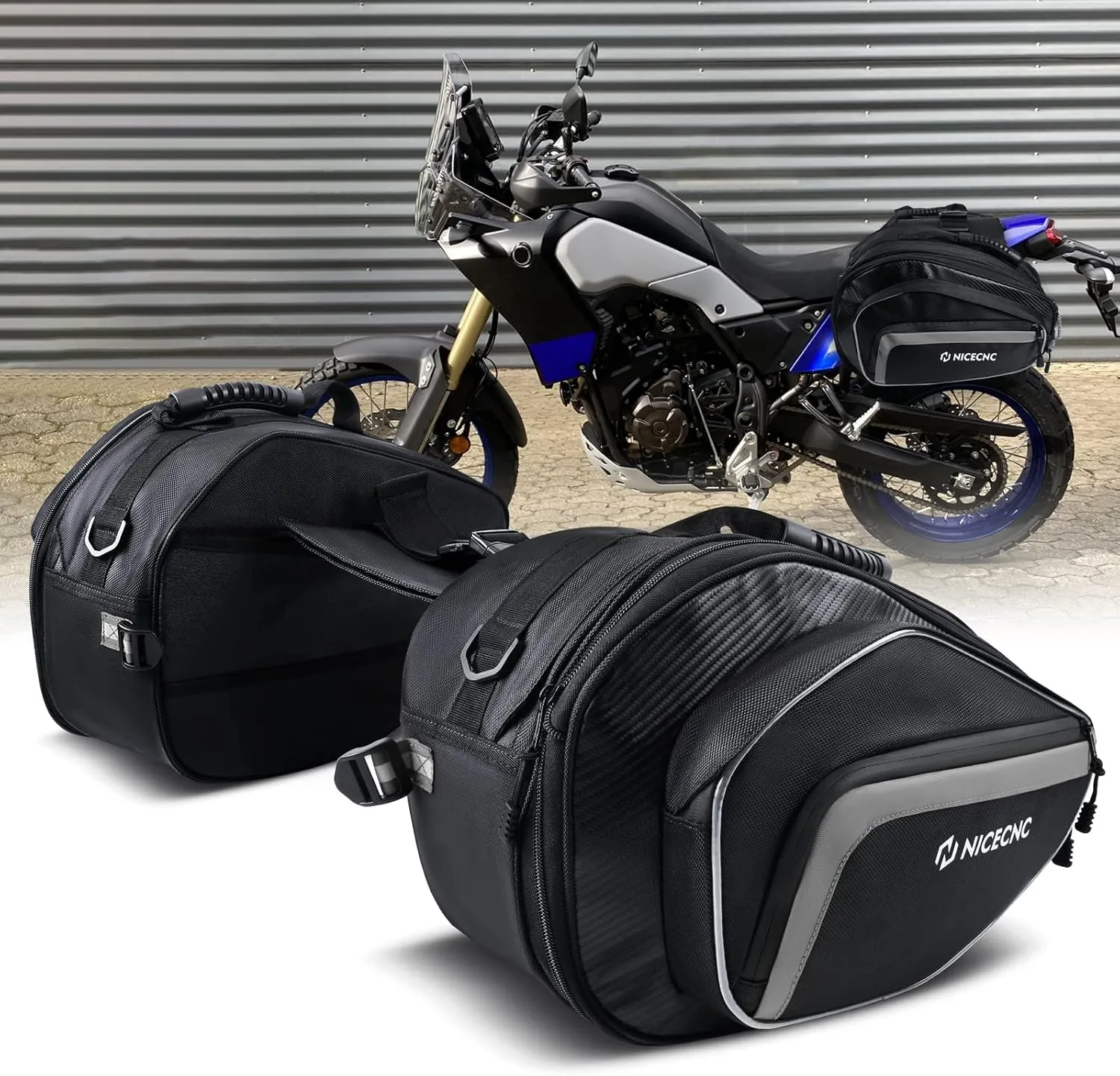 NICECNC Motorcycle Saddlebags, 50L Side Travel Luggage Saddle Bags Motorcycles Soft Panniers Bags Throw Over Bags Compatible with Harley Honda Suzuki Yamaha Adventure Street Glide Dual Sport Gray