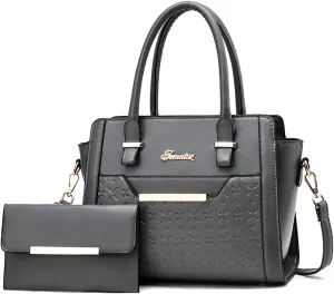 NICOLE & DORIS Handbags for Women Elegant Tote Bags Shoulder Bag 2 Pieces Set Purses Handbag PU Leather