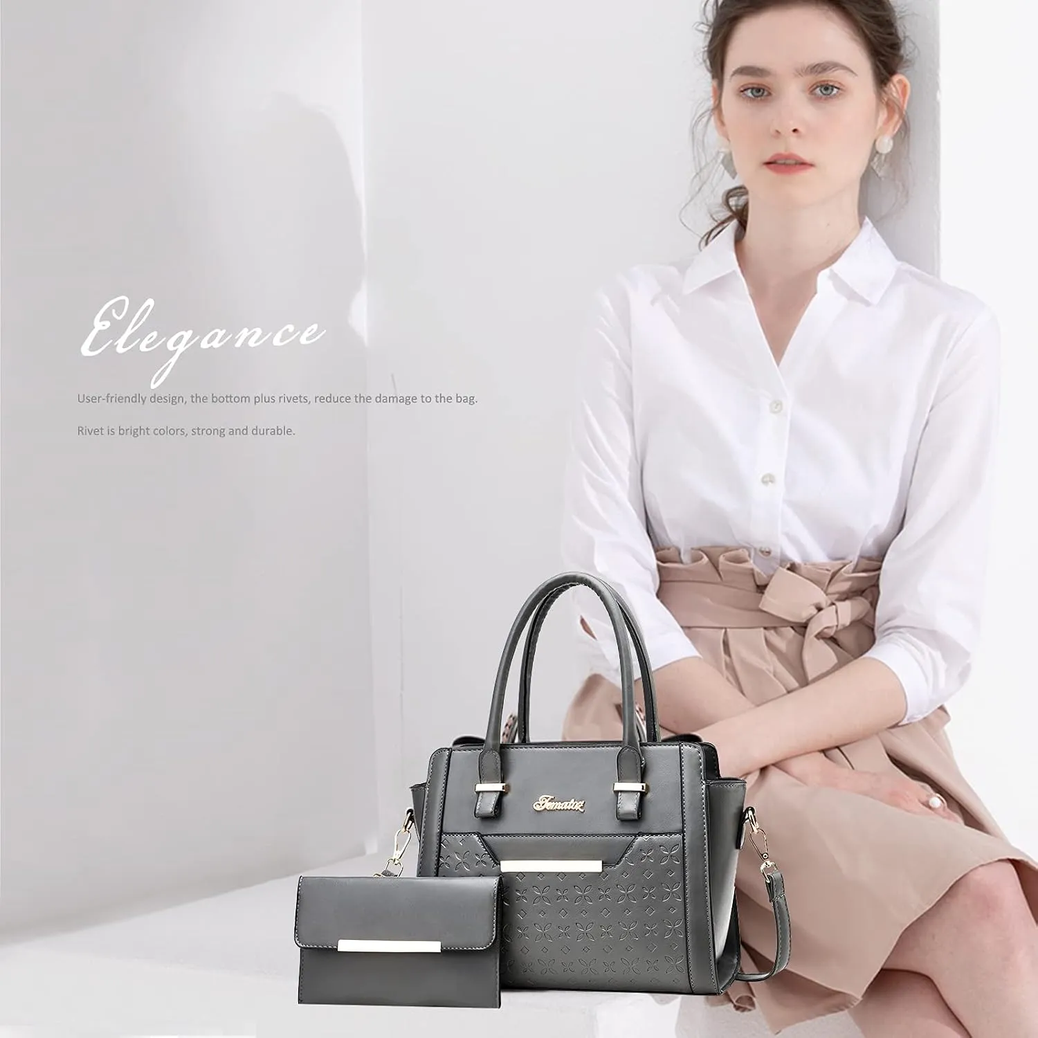 NICOLE & DORIS Handbags for Women Elegant Tote Bags Shoulder Bag 2 Pieces Set Purses Handbag PU Leather