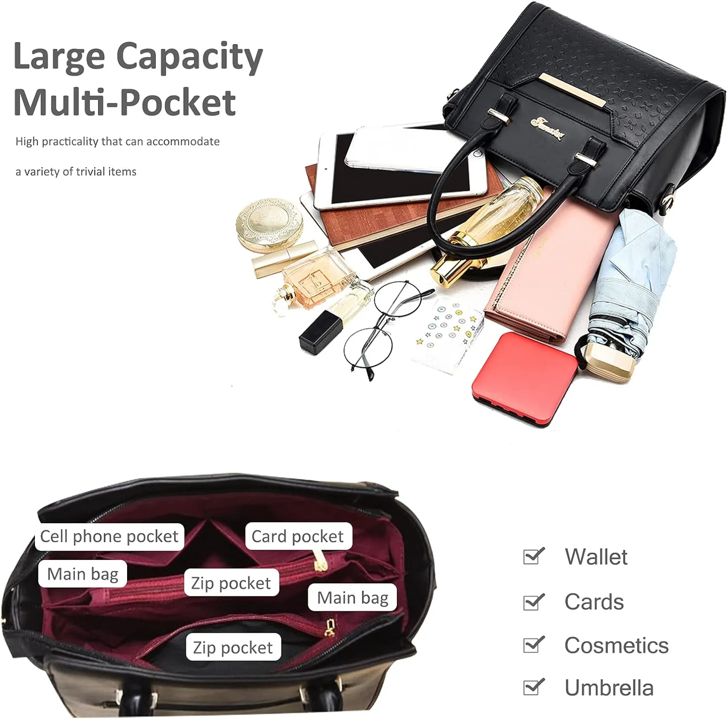 NICOLE & DORIS Handbags for Women Elegant Tote Bags Shoulder Bag 2 Pieces Set Purses Handbag PU Leather