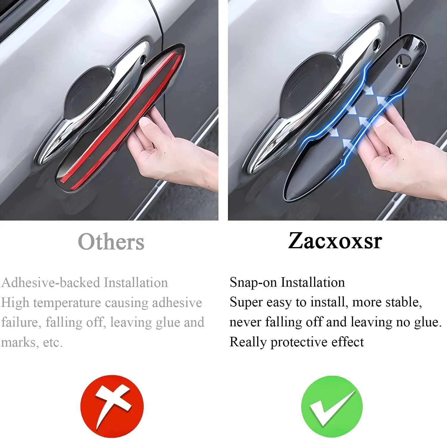 No Adhesive Snap-on Car Door Handle Cover Protector Compatible for Toyota 2018 2019 2020 2021 2022 2023 2024 2025 Camry 2019-2025 Corolla 2019-2022 Avalon 2016-2024 Prius 2020-2024 Venza Accessories