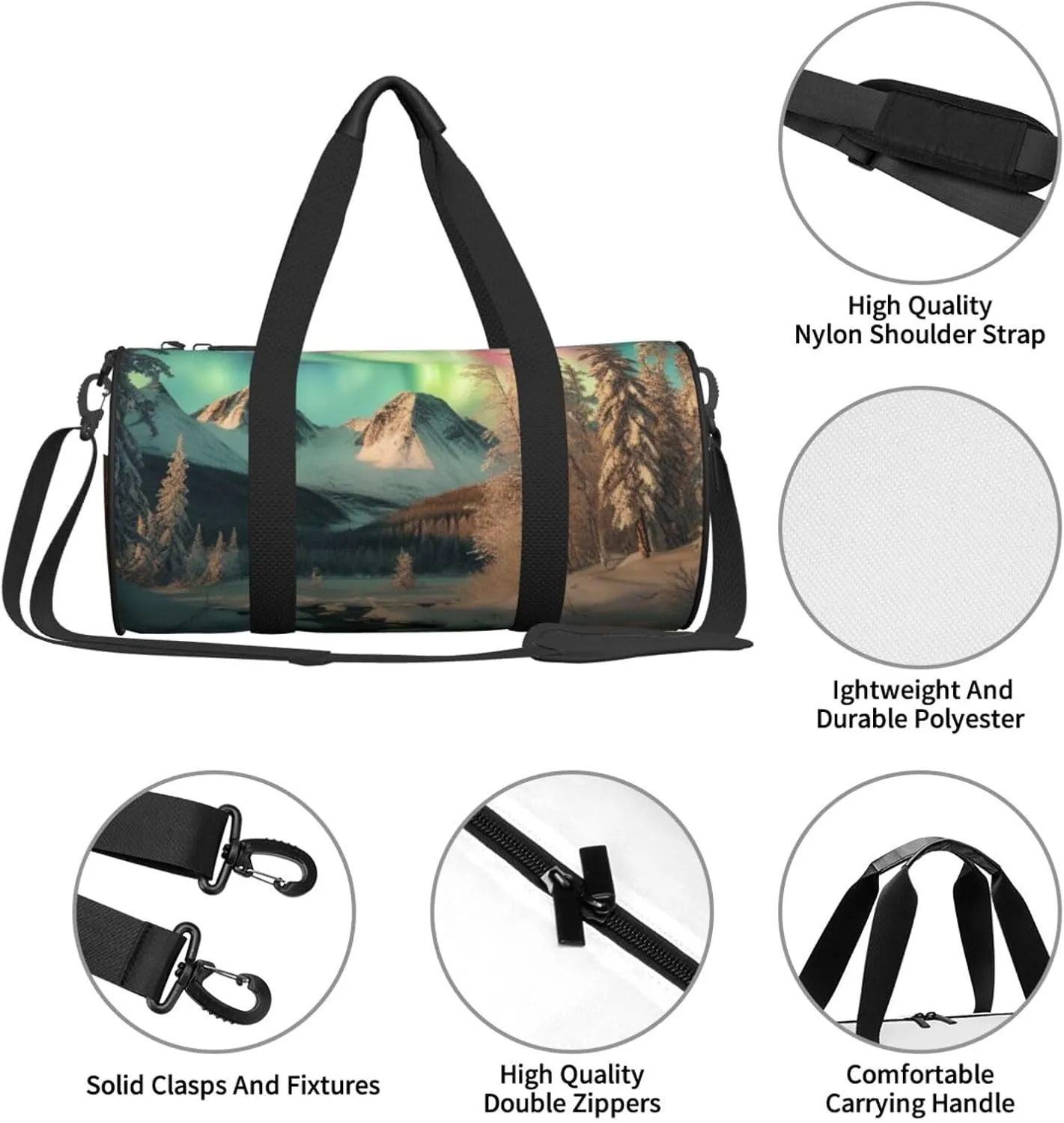 Northern Lights Printed Travel Bag,Round Personal Item Storage bag,Foldie Duffel Bag for Traveling Vacation,Fitness,Sports