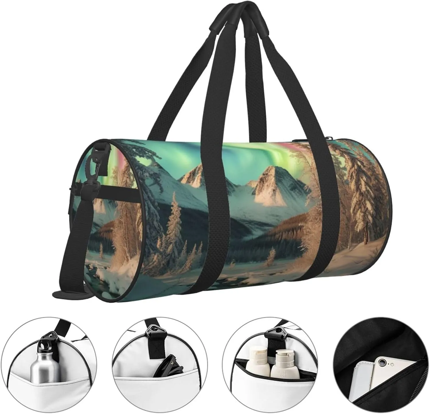 Northern Lights Printed Travel Bag,Round Personal Item Storage bag,Foldie Duffel Bag for Traveling Vacation,Fitness,Sports