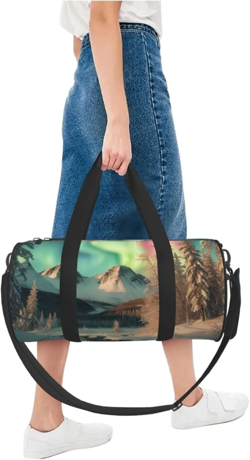 Northern Lights Printed Travel Bag,Round Personal Item Storage bag,Foldie Duffel Bag for Traveling Vacation,Fitness,Sports