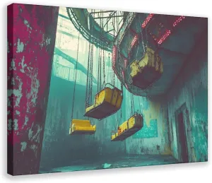 Nostalgic Amusement Park Scene - Retro Aesthetic with Faded Colors And Dreamy Atmosphere Modern Wall Prints Abstract Geometric Minimalist Art Framed Canvas Prints For Office Bedroom Wall Decor 08x12in