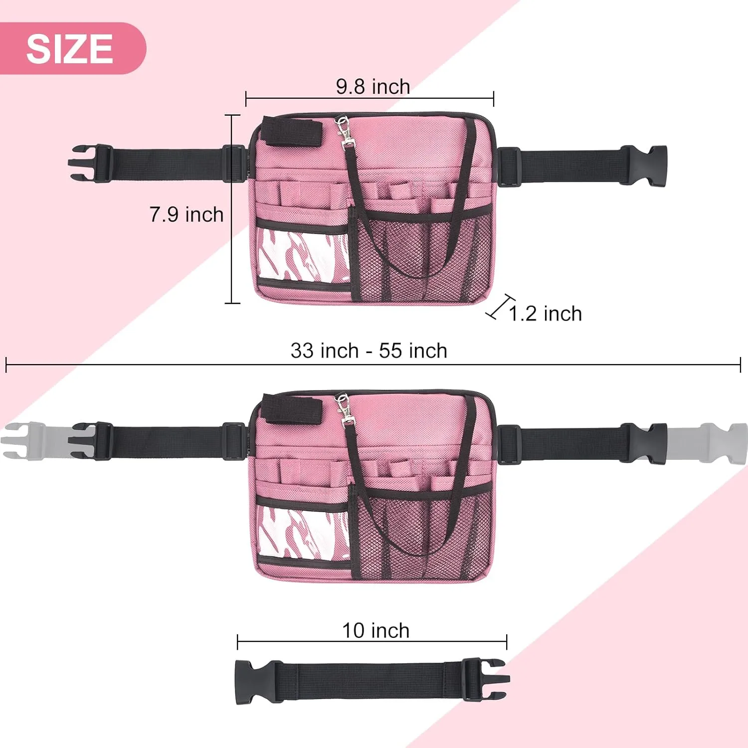 Nurse Fanny Pack, Portable Nursing fanny pack for Medical Gear, Multi-compartment Nurse Pouch with Extension Strap (Pink)